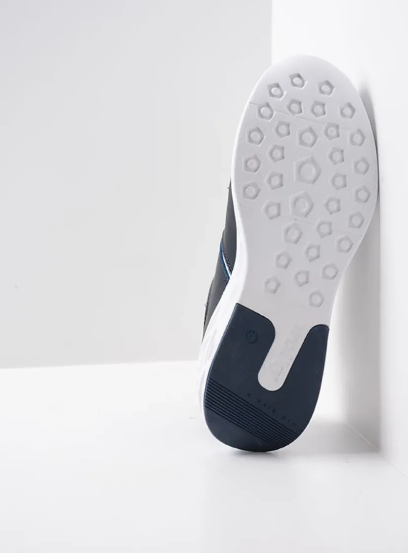 Wolky Bounce - wit/blauw combi leer<DAMES Lage Veterschoenen|Wandelschoenen