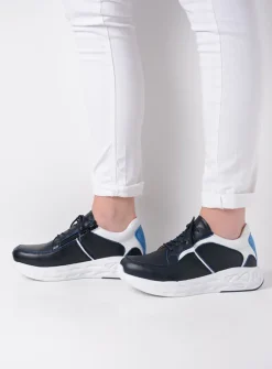 Wolky Bounce - wit/blauw combi leer<DAMES Lage Veterschoenen|Wandelschoenen