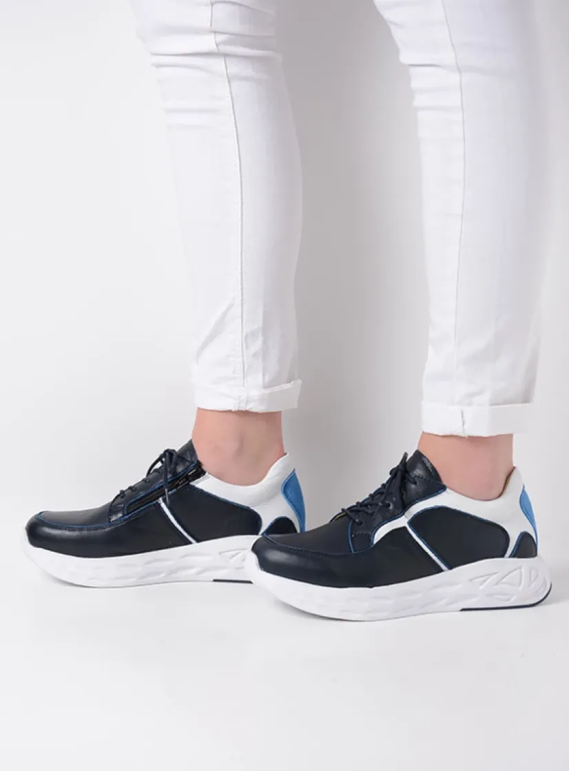 Wolky Bounce - wit/blauw combi leer<DAMES Lage Veterschoenen|Wandelschoenen