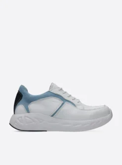 Wolky Bounce - wit/blauw leer<DAMES Lage Veterschoenen|Wandelschoenen
