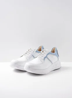 Wolky Bounce - wit/blauw leer<DAMES Lage Veterschoenen|Wandelschoenen