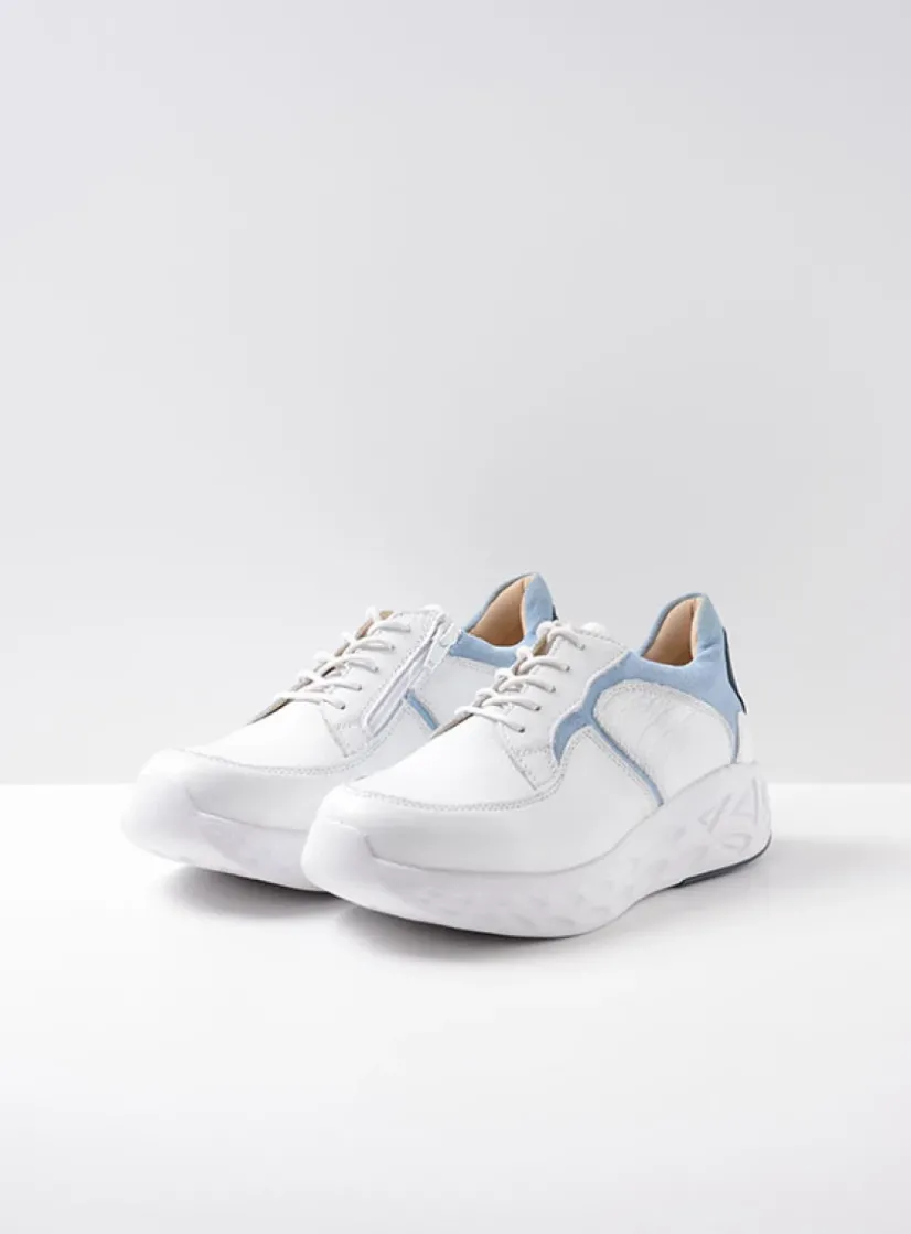 Wolky Bounce - wit/blauw leer<DAMES Lage Veterschoenen|Wandelschoenen