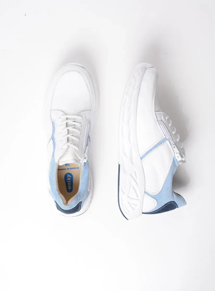 Wolky Bounce - wit/blauw leer<DAMES Lage Veterschoenen|Wandelschoenen