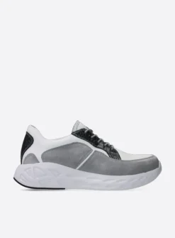 Wolky Bounce - wit/grijs combi leer<DAMES Lage Veterschoenen|Wandelschoenen
