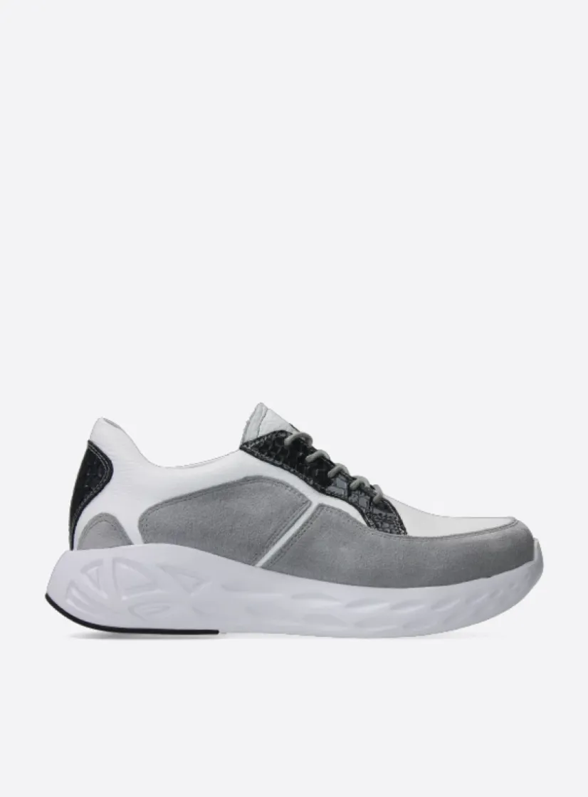 Wolky Bounce - wit/grijs combi leer<DAMES Lage Veterschoenen|Wandelschoenen