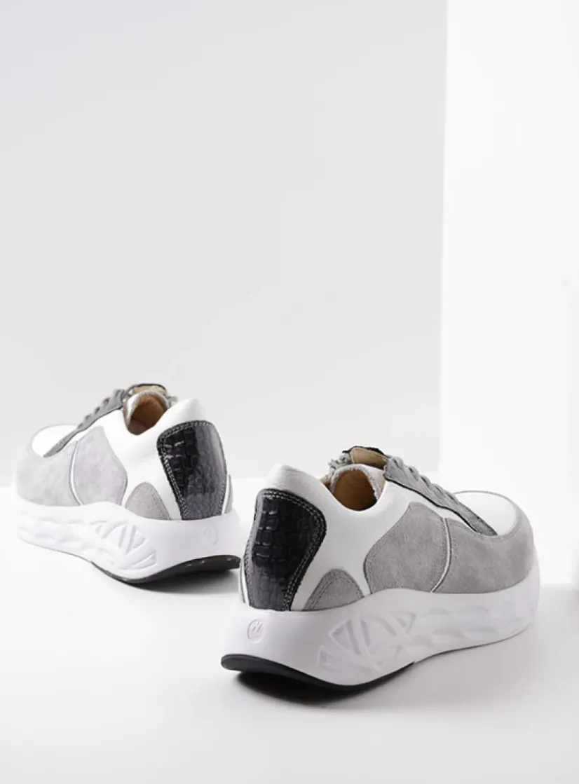 Wolky Bounce - wit/grijs combi leer<DAMES Lage Veterschoenen|Wandelschoenen
