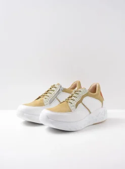 Wolky Bounce - wit/groen combi leer<DAMES Lage Veterschoenen|Wandelschoenen