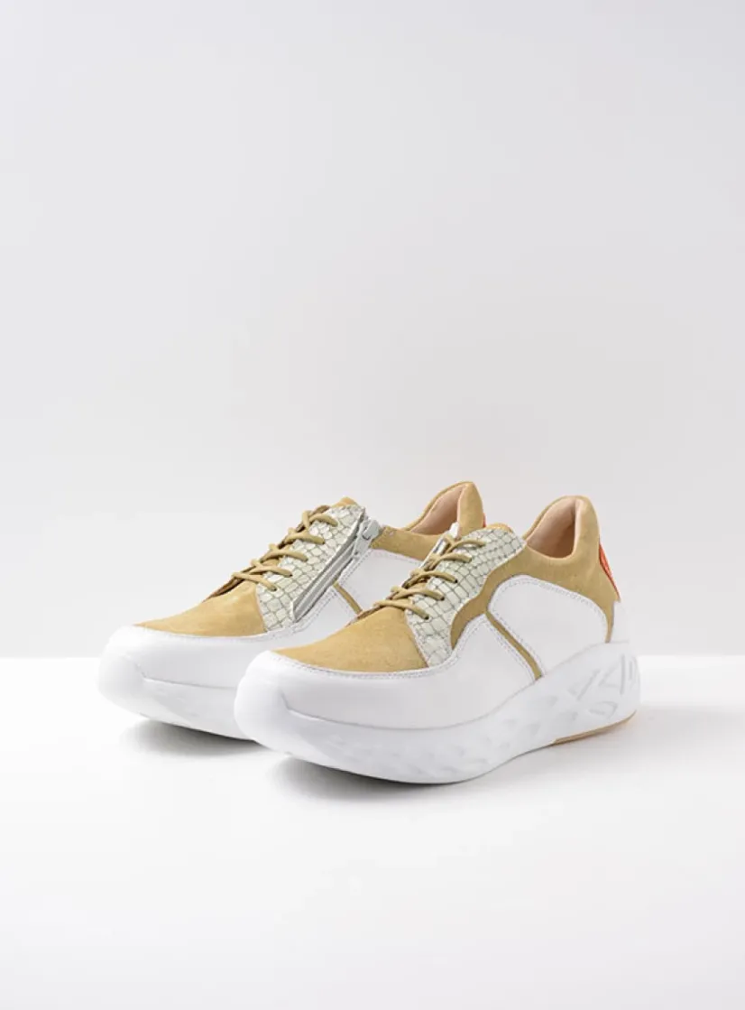 Wolky Bounce - wit/groen combi leer<DAMES Lage Veterschoenen|Wandelschoenen