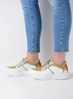Wolky Bounce - wit/groen combi leer<DAMES Lage Veterschoenen|Wandelschoenen