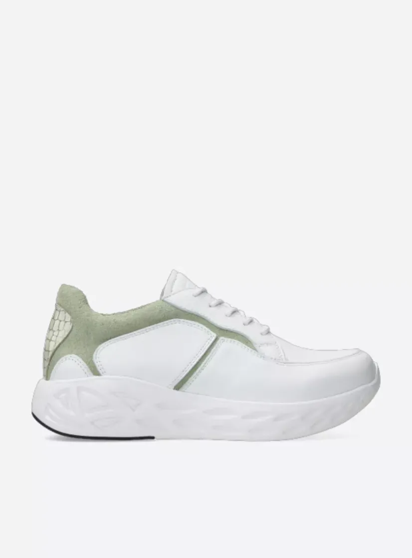 Wolky Bounce - wit/lichtgroen leer<DAMES Lage Veterschoenen|Wandelschoenen