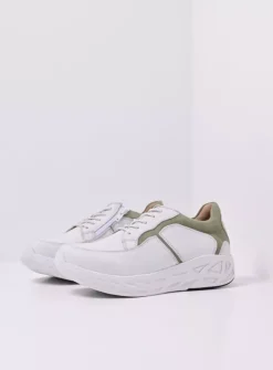 Wolky Bounce - wit/lichtgroen leer<DAMES Lage Veterschoenen|Wandelschoenen