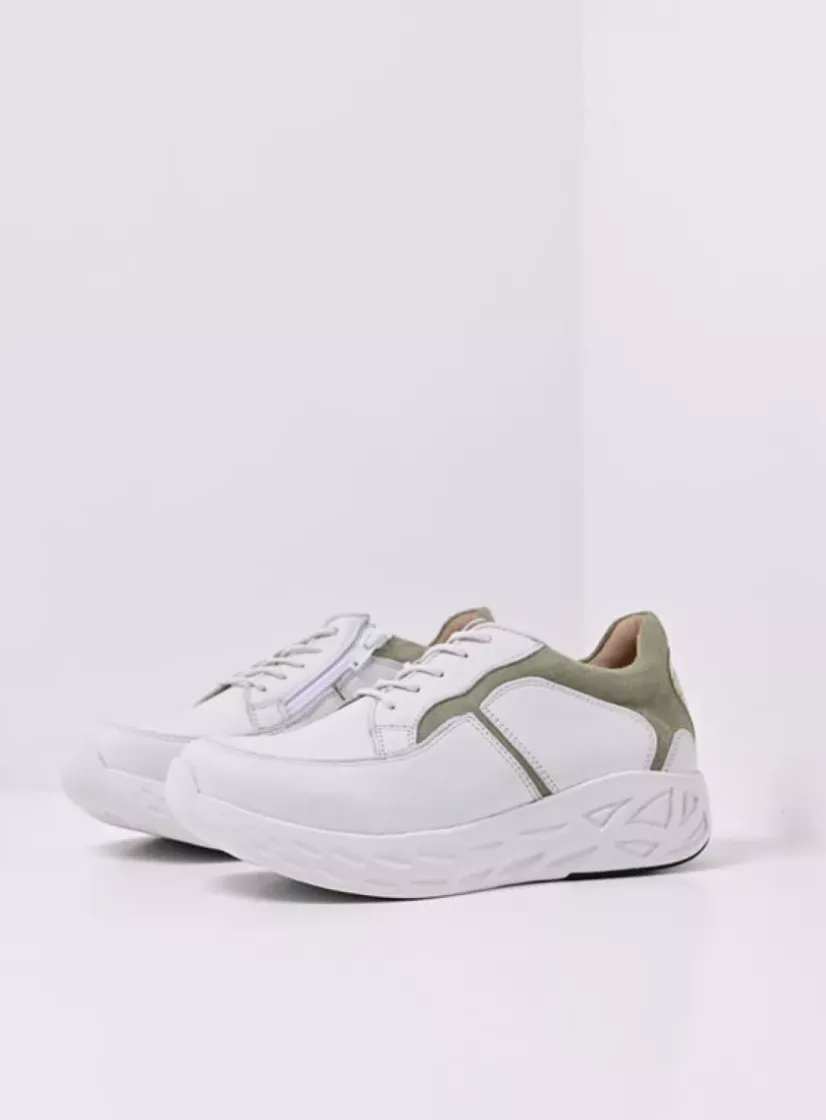 Wolky Bounce - wit/lichtgroen leer<DAMES Lage Veterschoenen|Wandelschoenen