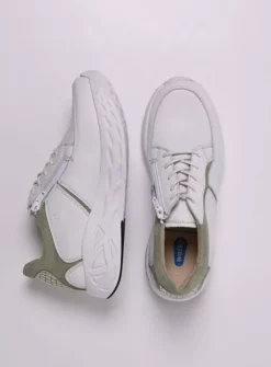 Wolky Bounce - wit/lichtgroen leer<DAMES Lage Veterschoenen|Wandelschoenen
