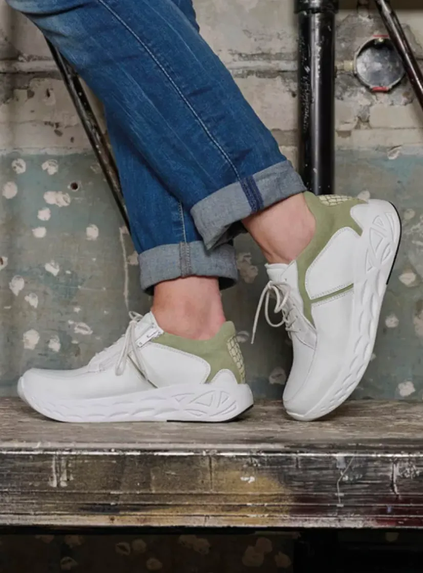 Wolky Bounce - wit/lichtgroen leer<DAMES Lage Veterschoenen|Wandelschoenen