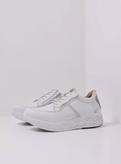 Wolky Bounce - wit/zilver leer<DAMES Lage Veterschoenen|Wandelschoenen