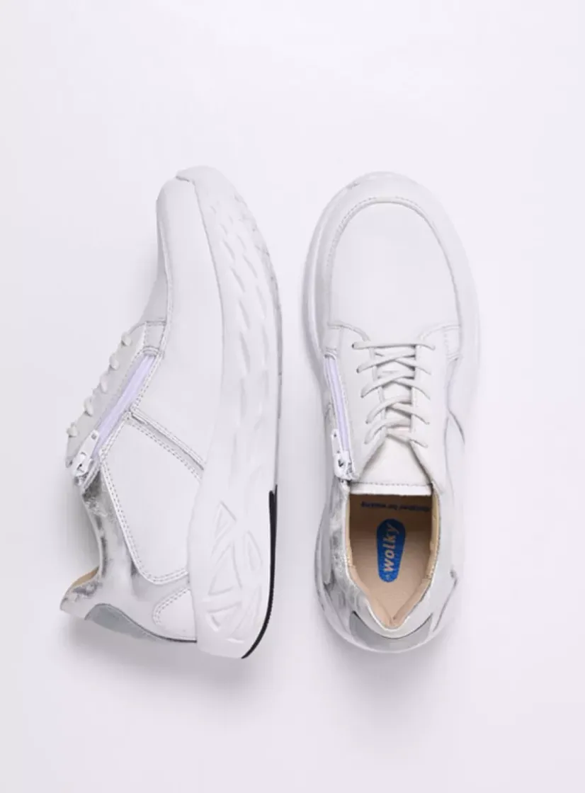 Wolky Bounce - wit/zilver leer<DAMES Lage Veterschoenen|Wandelschoenen