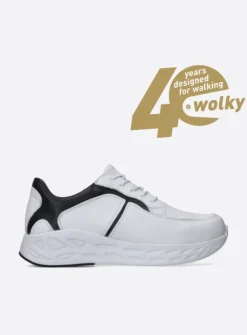 Wolky Bounce - wit/zwart leer<DAMES Lage Veterschoenen|Wandelschoenen