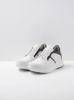 Wolky Bounce - wit/zwart leer<DAMES Lage Veterschoenen|Wandelschoenen