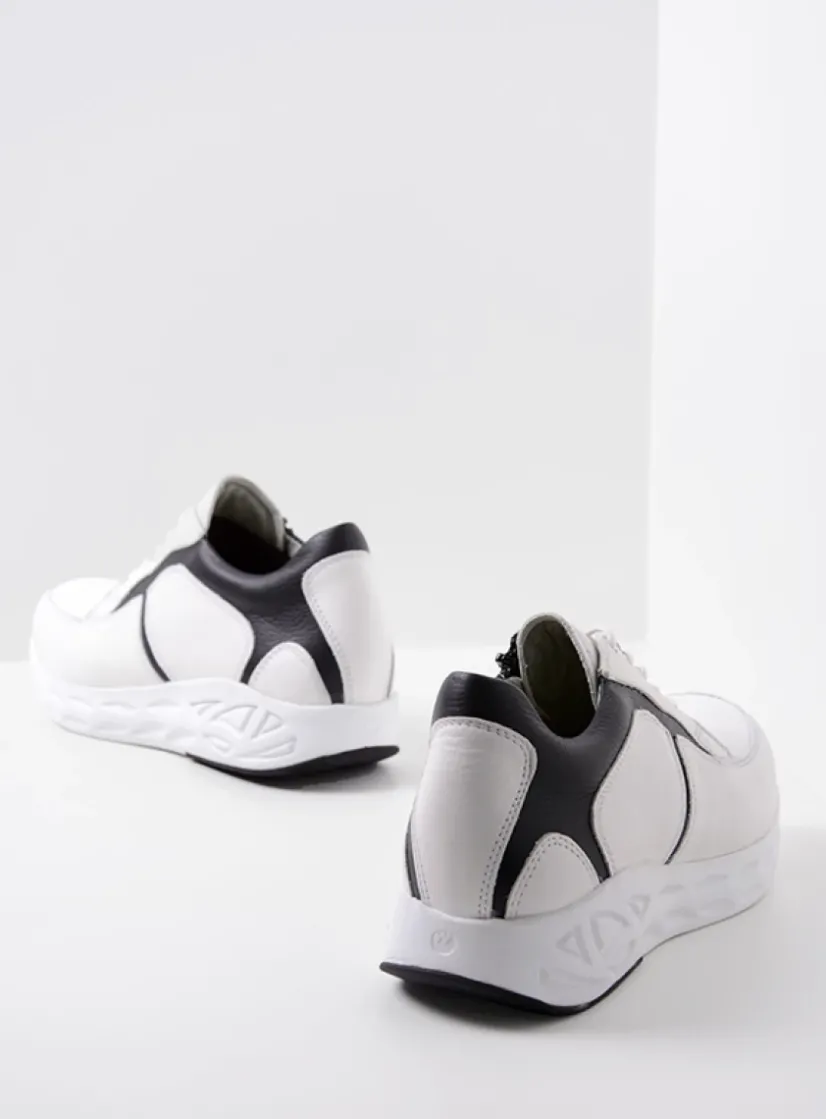 Wolky Bounce - wit/zwart leer<DAMES Lage Veterschoenen|Wandelschoenen
