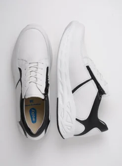 Wolky Bounce - wit/zwart leer<DAMES Lage Veterschoenen|Wandelschoenen