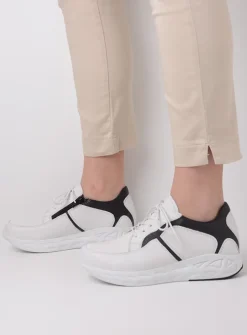 Wolky Bounce - wit/zwart leer<DAMES Lage Veterschoenen|Wandelschoenen