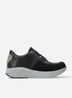 Wolky Bounce - zwart combi leer<DAMES Lage Veterschoenen|Wandelschoenen