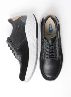 Wolky Bounce - zwart combi leer<DAMES Lage Veterschoenen|Wandelschoenen