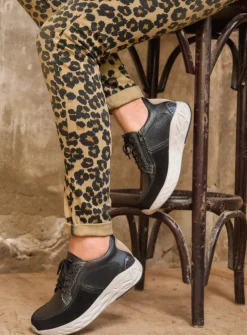 Wolky Bounce - zwart combi leer<DAMES Lage Veterschoenen|Wandelschoenen