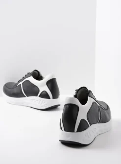 Wolky Bounce - zwart/wit leer<DAMES Lage Veterschoenen|Wandelschoenen