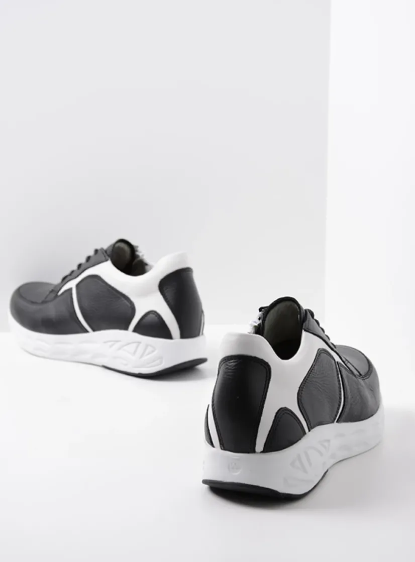 Wolky Bounce - zwart/wit leer<DAMES Lage Veterschoenen|Wandelschoenen