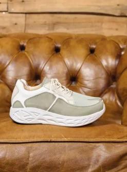Wolky Bounce S2F - grijsgroen stretchleer<DAMES Wandelschoenen|Sneakers