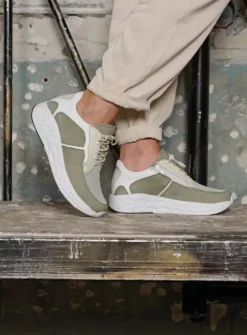 Wolky Bounce S2F - grijsgroen stretchleer<DAMES Wandelschoenen|Sneakers