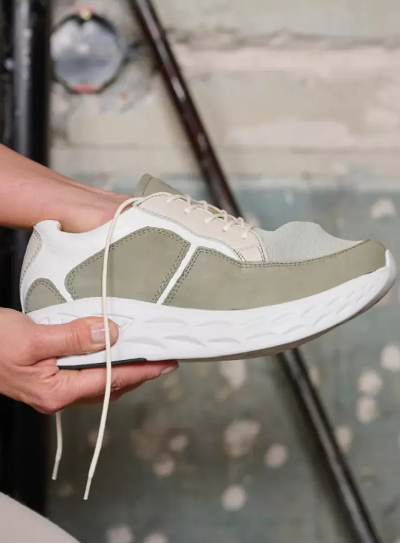 Wolky Bounce S2F - grijsgroen stretchleer<DAMES Wandelschoenen|Sneakers