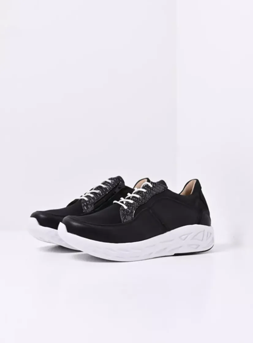 Wolky Bounce S2F - zwart/wit combi stretch leer<DAMES Wandelschoenen|Sneakers