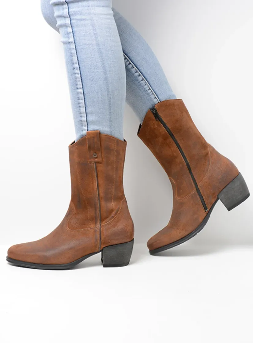 Wolky Caprock - cognac suede<DAMES Halfhoge Laarzen|Cowboylaarzen