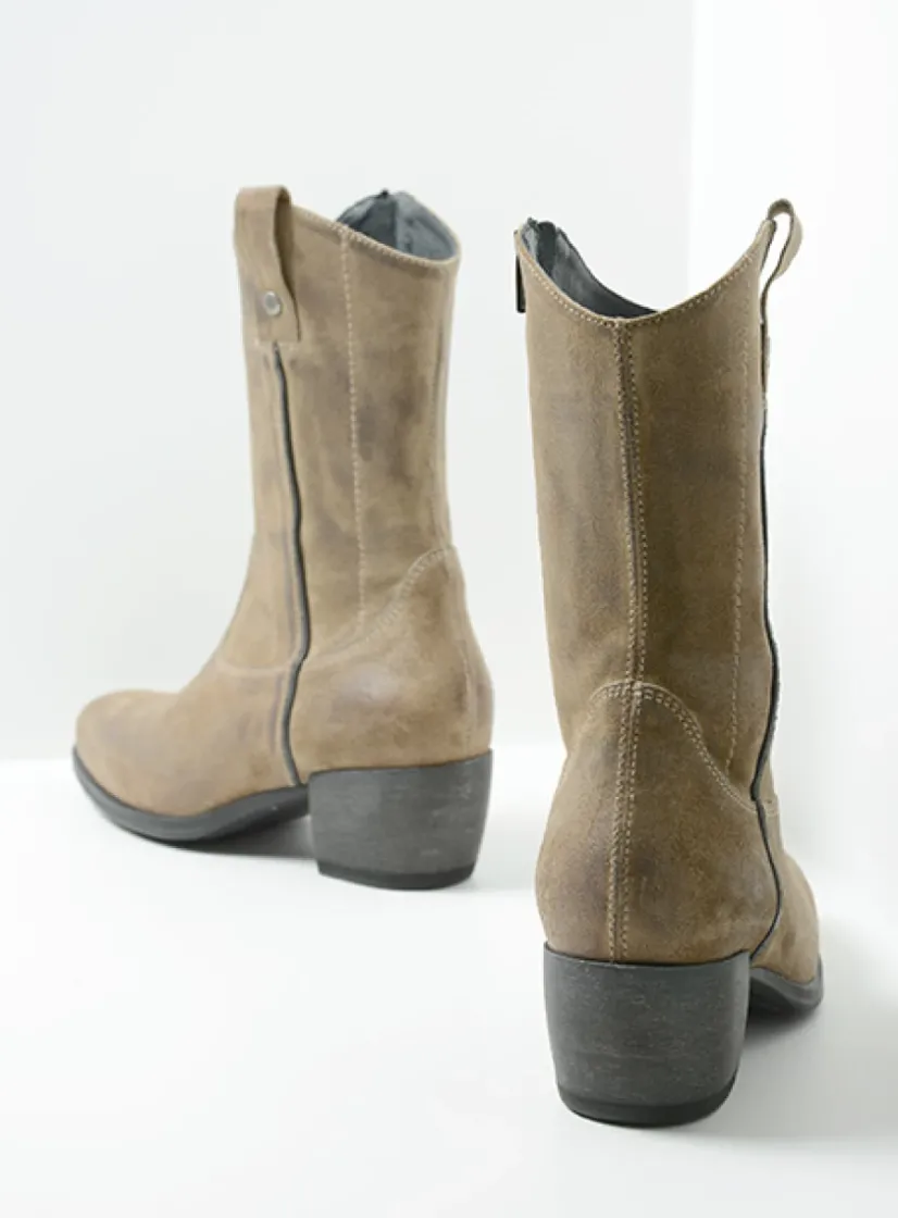 Wolky Caprock - taupe suede<DAMES Halfhoge Laarzen|Cowboylaarzen
