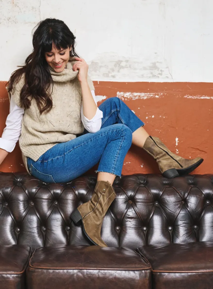 Wolky Caprock - taupe suede<DAMES Halfhoge Laarzen|Cowboylaarzen
