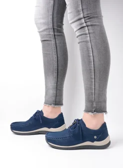 Wolky Celebration - denimblauw nubuck<DAMES Lage Veterschoenen|Sneakers