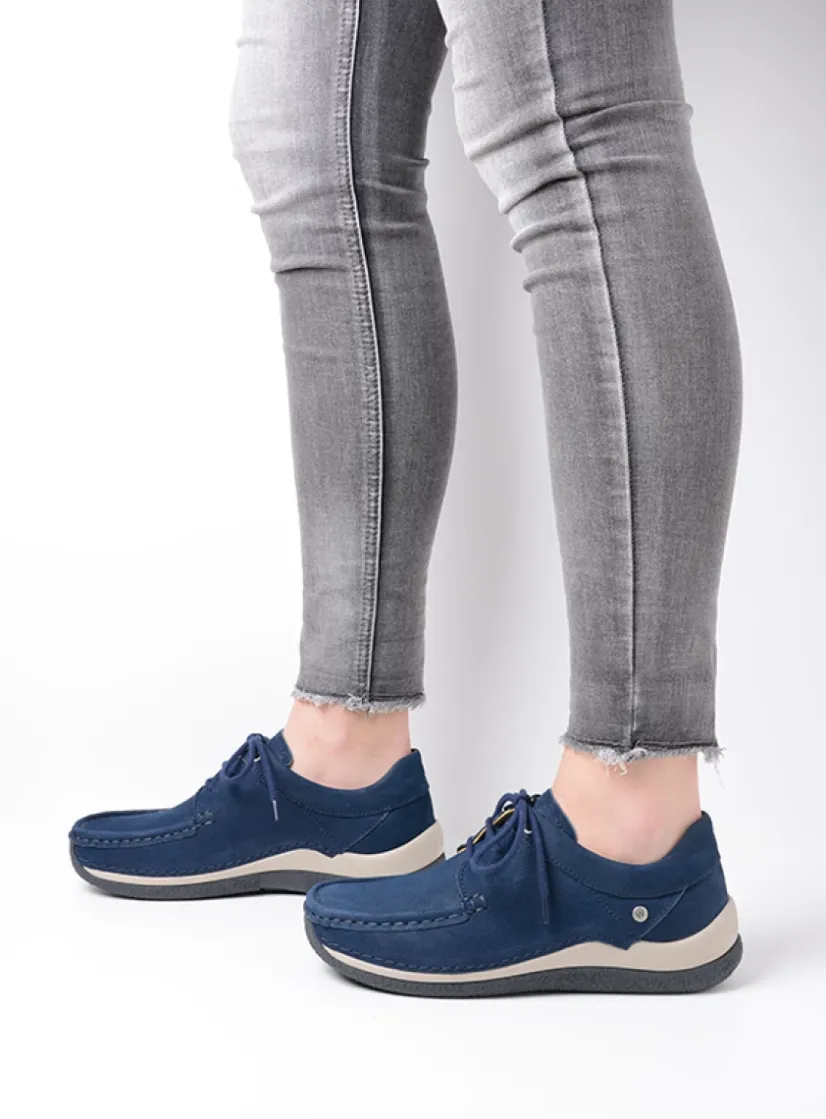 Wolky Celebration - denimblauw nubuck<DAMES Lage Veterschoenen|Sneakers