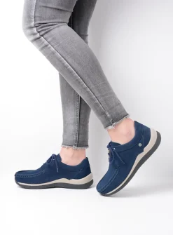 Wolky Celebration - denimblauw nubuck<DAMES Lage Veterschoenen|Sneakers