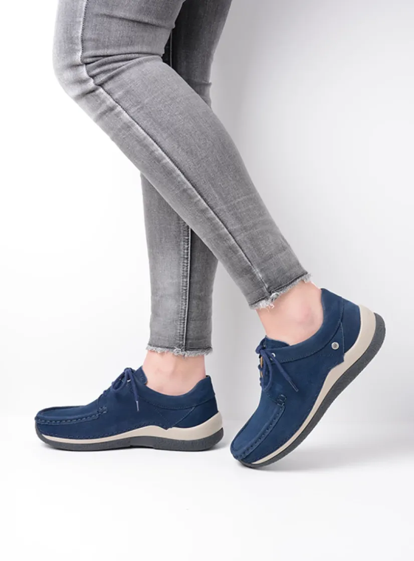 Wolky Celebration - denimblauw nubuck<DAMES Lage Veterschoenen|Sneakers