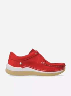 Wolky Celebration - rood nubuck<DAMES Lage Veterschoenen|Sneakers
