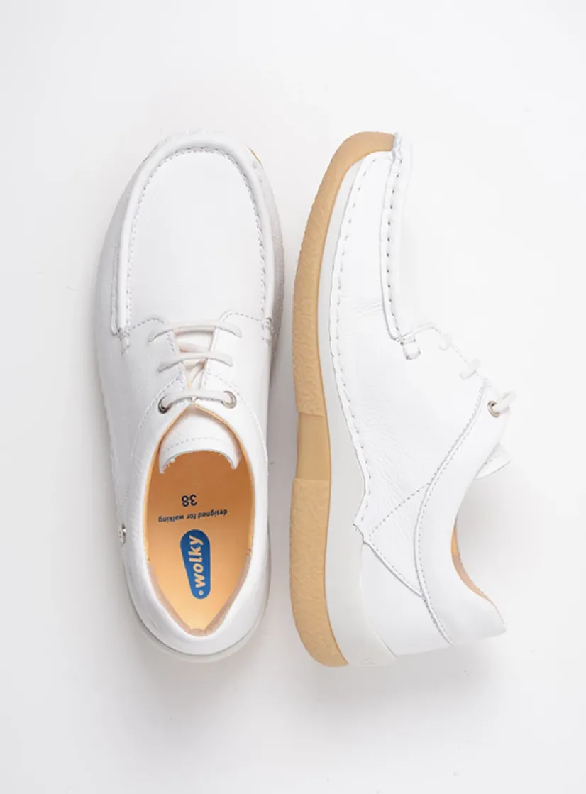 Wolky Celebration - wit leer<DAMES Lage Veterschoenen|Sneakers
