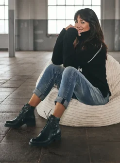 Wolky Center - zwart leer<DAMES Veterlaarzen|Herfst/Winter