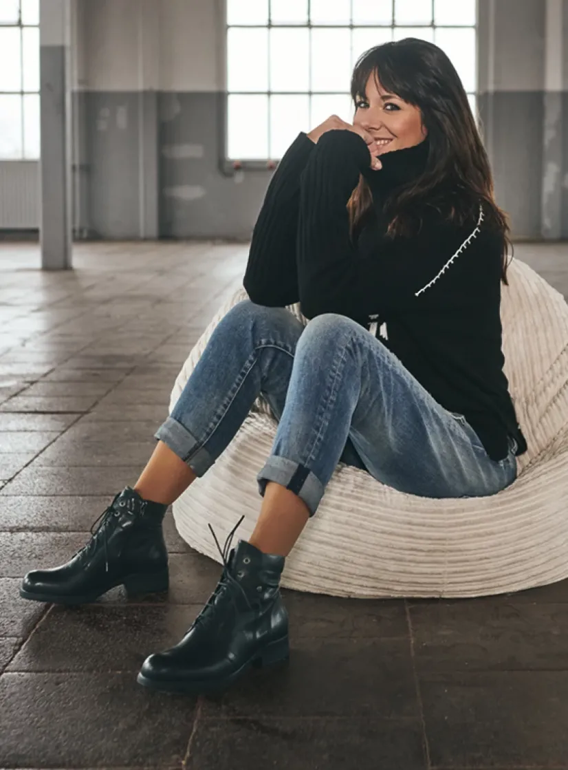 Wolky Center - zwart leer<DAMES Veterlaarzen|Herfst/Winter