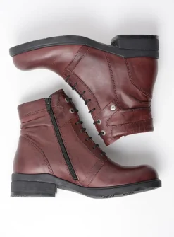 Wolky Center XW - bordeauxrood leer<DAMES Veterlaarzen|Biker Boots