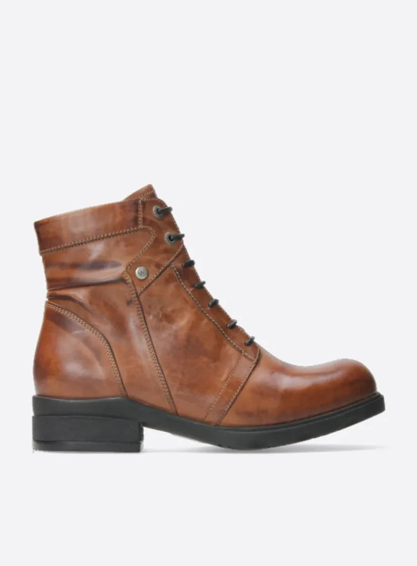 Wolky Center XW - cognac leder<DAMES Veterlaarzen|Biker Boots