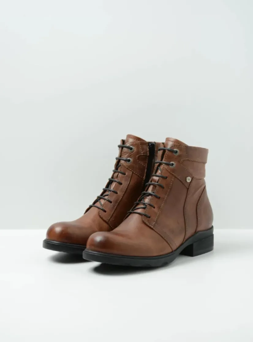 Wolky Center XW - cognac leder<DAMES Veterlaarzen|Biker Boots