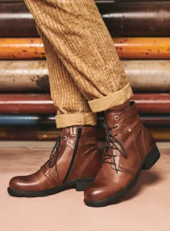 Wolky Center XW - cognac leder<DAMES Veterlaarzen|Biker Boots