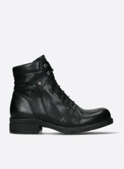 Wolky Center XW - zwart leer<DAMES Veterlaarzen|Biker Boots